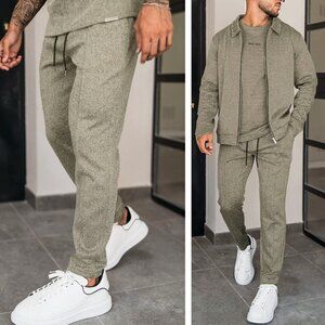 Mauvais Mens Khaki Zig Zag Pants Joggers Herringbone Stretch 28 NWT